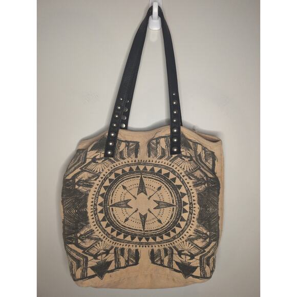 Free people rustic compass jute studded handle bag - Picture 2 of 14